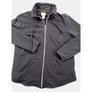 Ruby Rd. Women's Zipper Sweater Size Medium Black Thin w/ Drawstring